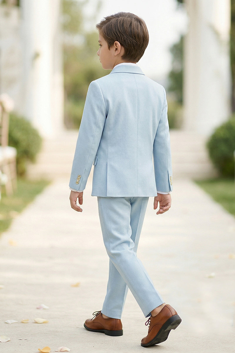 Boys Sky Blue Herringbone Double-Breasted 2-piece Suit