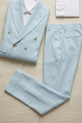 Load image into Gallery viewer, Boys Sky Blue Herringbone Double-Breasted 2-piece Suit
