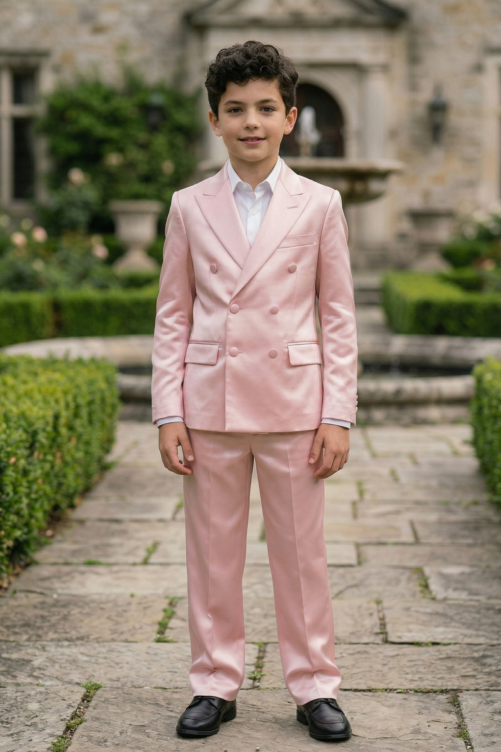 Light Pink Satin Double-Breasted 2-Piece Suit