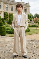 Beige Striped Cotton-Linen Blend Short 2-Piece Suit