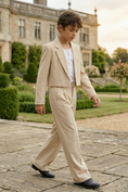 Bild in Galerie-Betrachter laden, Beige Striped Cotton-Linen Blend Short 2-Piece Suit
