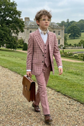 Load image into Gallery viewer, Gray-Pink Plaid Single-Breasted 3-Piece Suit
