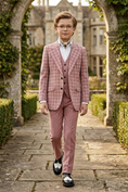 Load image into Gallery viewer, Gray-Pink Plaid Single-Breasted 3-Piece Suit

