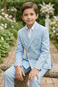 Load image into Gallery viewer, Boys Sky Blue Double-Breasted 2-piece Suit
