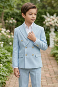 Load image into Gallery viewer, Boys Sky Blue Double-Breasted 2-piece Suit
