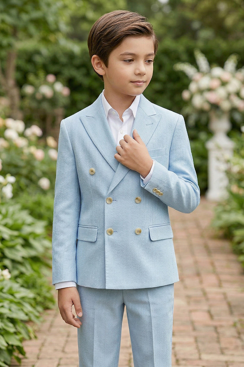 Boys Sky Blue Double-Breasted 2-piece Suit