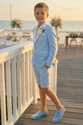 Load image into Gallery viewer, Boys Sky Blue Blazer & Shorts 2-piece Suit
