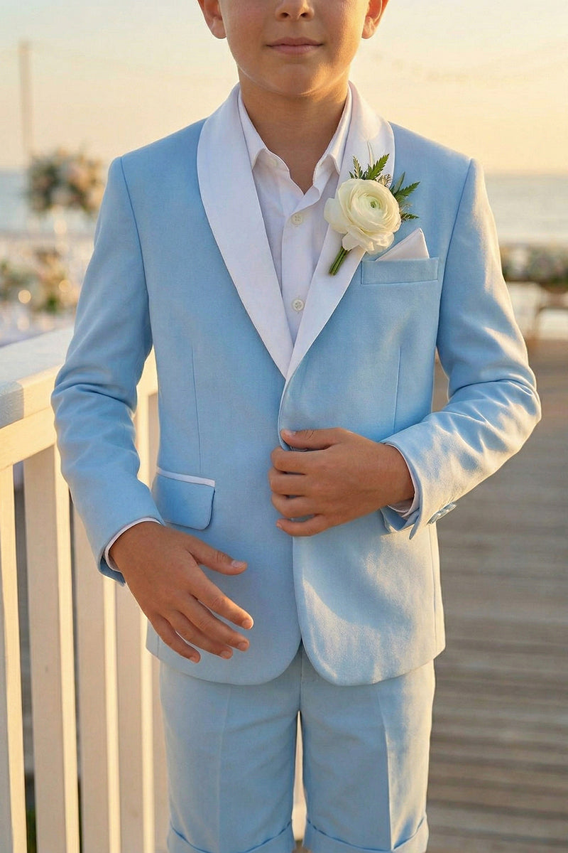 Boys Sky Blue Blazer & Shorts 2-piece Suit