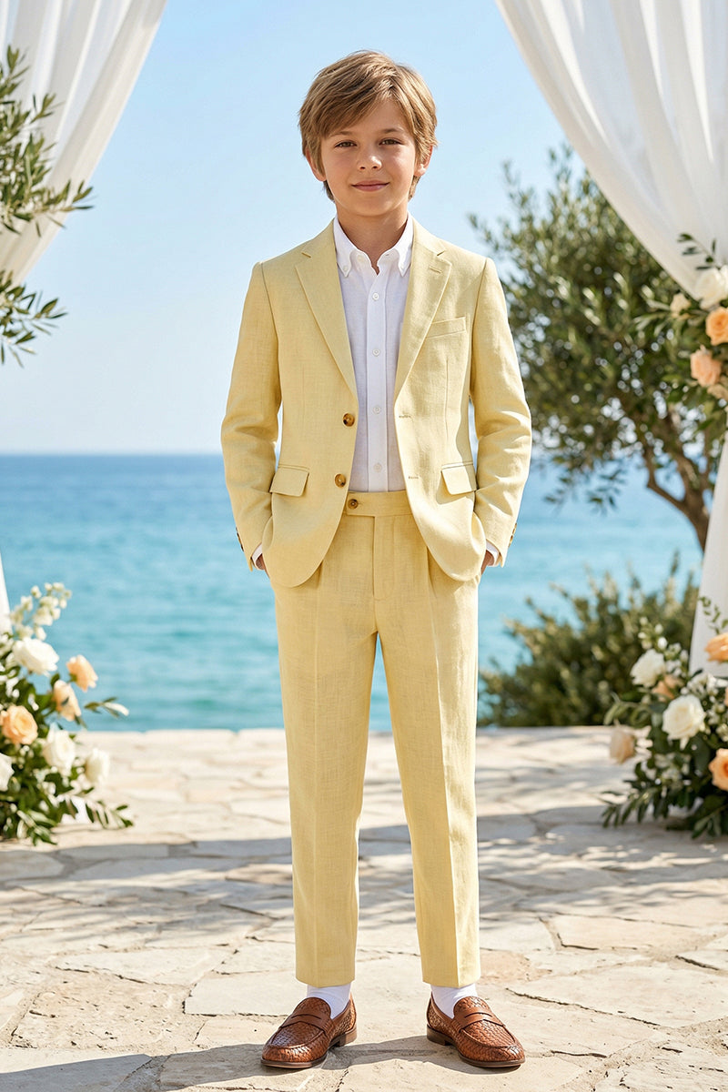 Boys Pale Yellow Linen-Blend 2-piece Suit