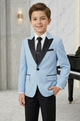 Bild in Galerie-Betrachter laden, Boys Sky Blue Tuxedo Jacket with Black Satin Lapels 2-piece Suit
