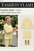 Load image into Gallery viewer, Boys Pale Yellow Double-Breasted Linen-Blend Shorts 2-piece Suit
