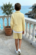 Load image into Gallery viewer, Boys Pale Yellow Double-Breasted Linen-Blend Shorts 2-piece Suit
