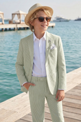 Bild in Galerie-Betrachter laden, Light Green Striped Seersucker Single-Breasted 2-Piece Suit
