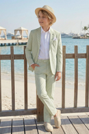 Light Green Striped Seersucker Single-Breasted 2-Piece Suit