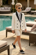 Load image into Gallery viewer, Black And White Cotton And Linen Blend Double-Breasted 2-Piece Suit
