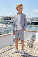 Dark Blue Striped Seersucker Single-Breasted 2-Piece Suit
