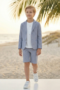 Load image into Gallery viewer, Dark Blue Striped Seersucker Single-Breasted 2-Piece Suit

