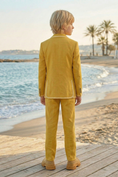 Bild in Galerie-Betrachter laden, Golden Yellow Cotton-Linen Blend Single-Breasted 2-Piece Suit
