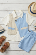 Load image into Gallery viewer, Blue And Apricot Color Patchwork Cotton-Linen Blend 2-Piece Set
