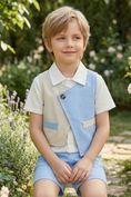 Load image into Gallery viewer, Blue And Apricot Color Patchwork Cotton-Linen Blend 2-Piece Set
