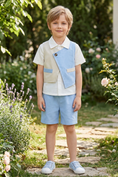 Load image into Gallery viewer, Blue And Apricot Color Patchwork Cotton-Linen Blend 2-Piece Set
