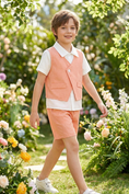 Bild in Galerie-Betrachter laden, Light Orange Cotton-Linen Blend V-Neck Vest 2-Piece Set

