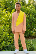 Charger l'image dans la visionneuse de la galerie, Coral Pink And Bright Yellow Double-Breasted 2-Piece Suit
