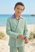 Cargar la imagen en la vista de la galería, Mint Green Cotton-Linen Blend Double-Breasted 2-Piece Suit
