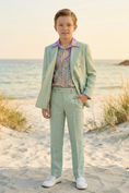 Cargar la imagen en la vista de la galería, Mint Green Cotton-Linen Blend Double-Breasted 2-Piece Suit
