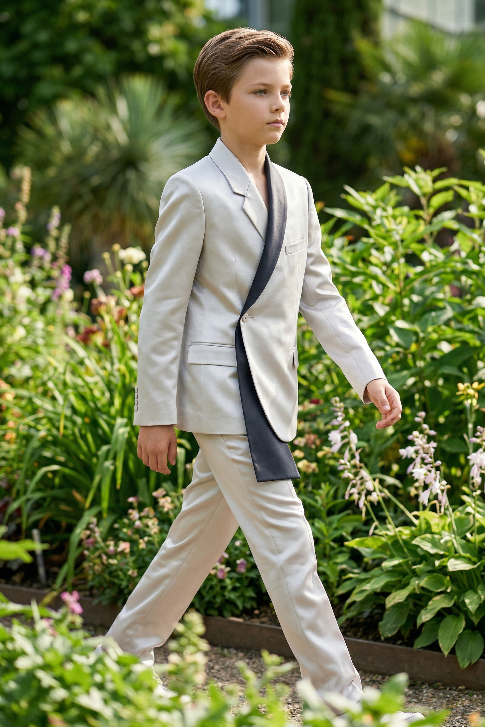 Silver And Black Satin Asymmetry 2-Piece Suit