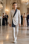 Load image into Gallery viewer, Silver And Black Satin Asymmetry 2-Piece Suit
