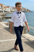 Load image into Gallery viewer, White And Navy Blue V-Neck Single-Breasted Vest 2-Piece Set

