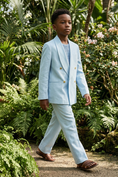 Load image into Gallery viewer, Light Blue Cotton-Linen Blend Double-Breasted 2-Piece Suit
