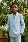 Load image into Gallery viewer, Light Blue Cotton-Linen Blend Double-Breasted 2-Piece Suit
