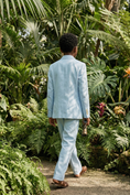 Load image into Gallery viewer, Light Blue Cotton-Linen Blend Double-Breasted 2-Piece Suit
