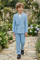 Boys Sky Blue Shawl Collar 2-piece Suit for Garden Weddings
