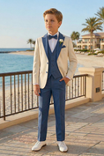 Load image into Gallery viewer, Dark Blue And White Single-Breasted 3-Piece Suit
