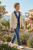 Load image into Gallery viewer, Dark Blue And White Single-Breasted 3-Piece Suit
