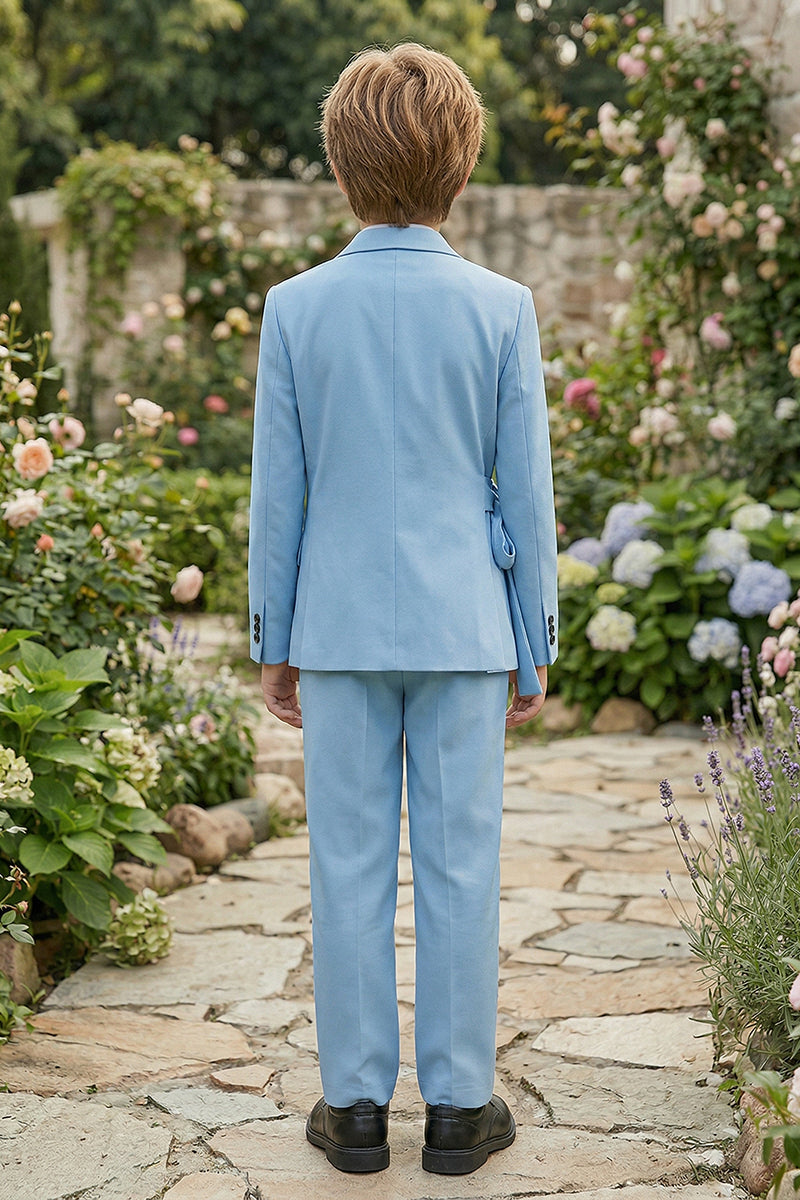 Boys Sky Blue Shawl Collar 2-piece Suit for Garden Weddings