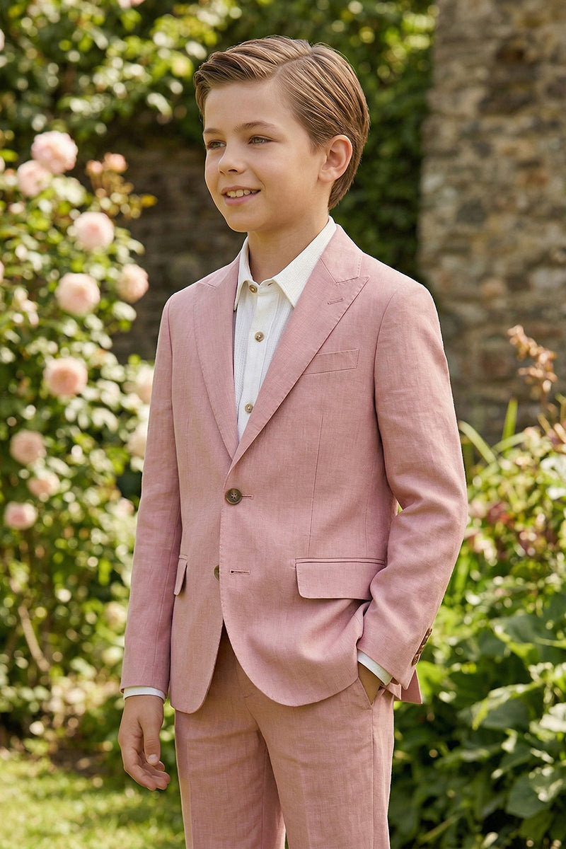 Boys Dusty Pink Linen-Blend 2-piece Suit