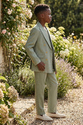 Charger l'image dans la visionneuse de la galerie, Boys Sage Green Linen-Blend Double-Breasted 2-piece Suit
