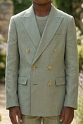 Charger l'image dans la visionneuse de la galerie, Boys Sage Green Linen-Blend Double-Breasted 2-piece Suit
