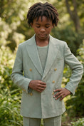 Charger l'image dans la visionneuse de la galerie, Boys Sage Green Linen-Blend Double-Breasted 2-piece Suit
