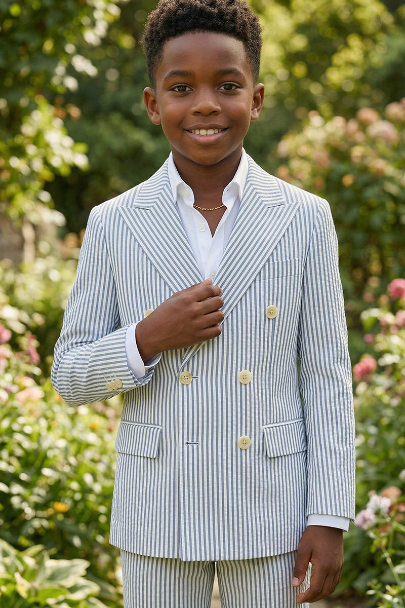 Boys Seersucker Stripe Double-Breasted 2-piece Suit