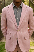 Load image into Gallery viewer, Boys Dusty Pink Pinstripe Linen-Blend 2-piece Suit
