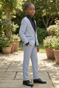 Load image into Gallery viewer, Boys Light Blue Tuxedo with Black Satin Lapels 2-piece Suit

