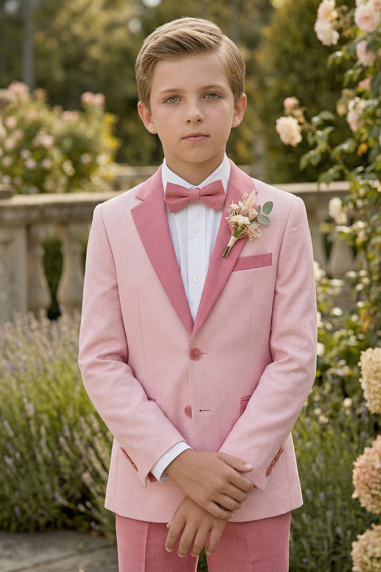Pink And Light Pink Cotton-Linen Blend 2-Piece Suit