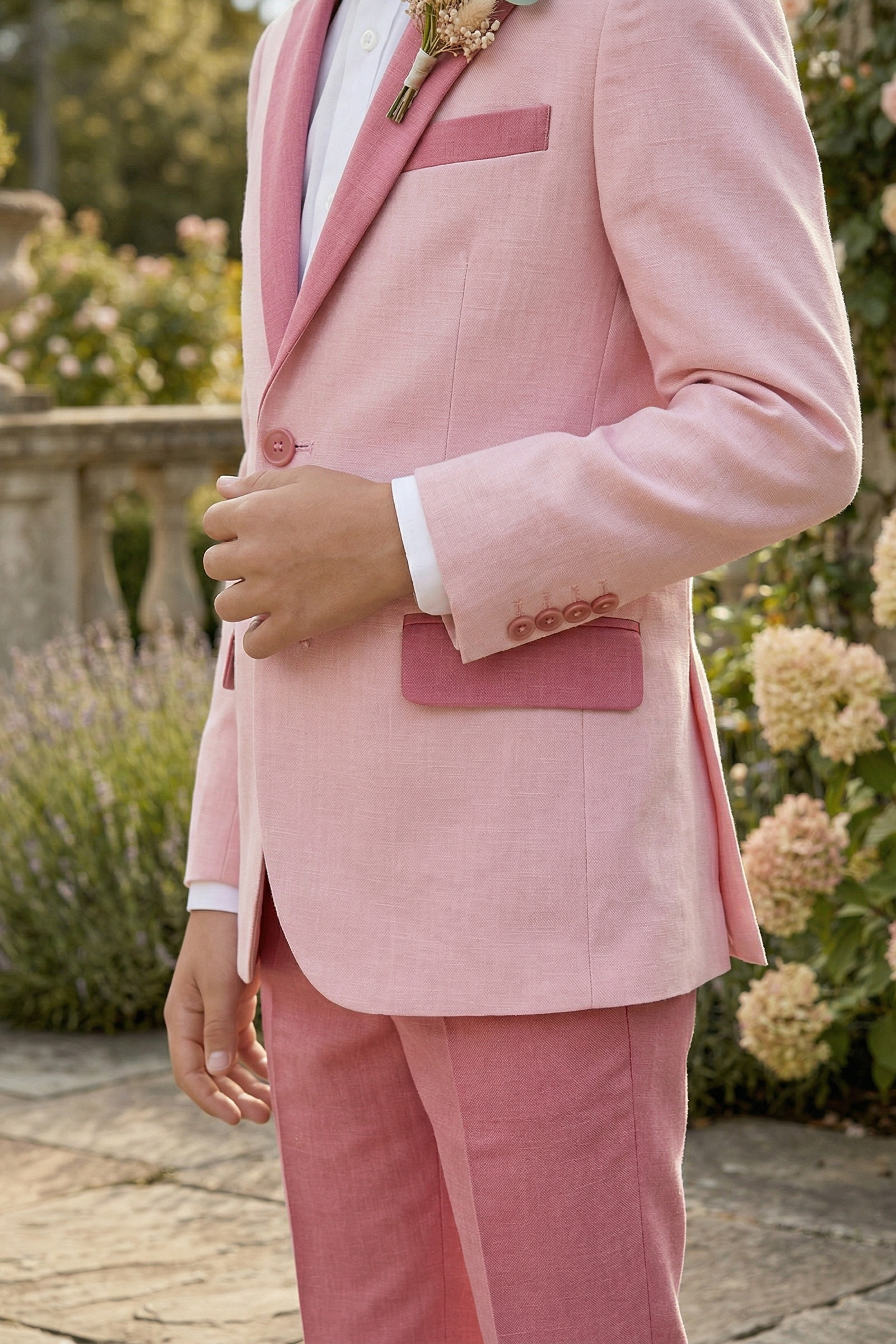 Pink And Light Pink Cotton-Linen Blend 2-Piece Suit