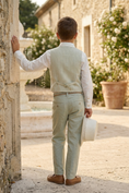 Load image into Gallery viewer, Light Green Cotton-Linen Blend Striped Vest 2-Piece Set
