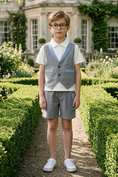 Load image into Gallery viewer, Dark Gray and Blue Cotton-Linen Blend 2-Piece Vest Set
